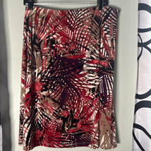 212 Collection Skirt Womens XL Green Beige Tropical Print Band Waist A Line - £9.39 GBP