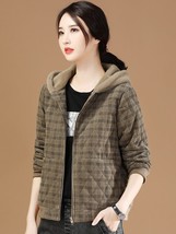 Fashion Corduroy Plaid Jacket Women Coat 2022 Korean Autumn Long Sleeve Hooded L - £179.25 GBP