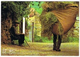 France Postcard Walking Bale Of Hay Old Man Resting Larger Card - £1.74 GBP