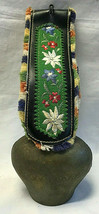 Vtg Decorative Swiss Cowbell Pastel Embroidered Floral Strap 3&quot; Clapper - £71.81 GBP