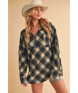 Aemi + Co Slit Plaid Half Zip Drop Shoulder Top - $73.27 CAD