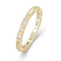 18k Gold Plated Geometry Baguette CZ Round Full Eternity Wedding Band Women Gift - £48.35 GBP
