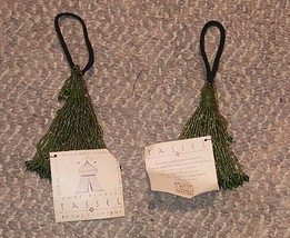 Pair New With Tags Two&#39;s Company Green Tassles 7 Inch Long Beaded Hand Made - $313.10 MXN