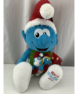 Macy&#39;s 21&quot; Blue Smurf Plush Holiday 2010 w/ Santa Hat &amp; 2 Finger Puppets... - £19.72 GBP