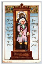Happy New Year Good Luck Clock Dandy Boy Embossed DB Postcard U11 - £3.85 GBP