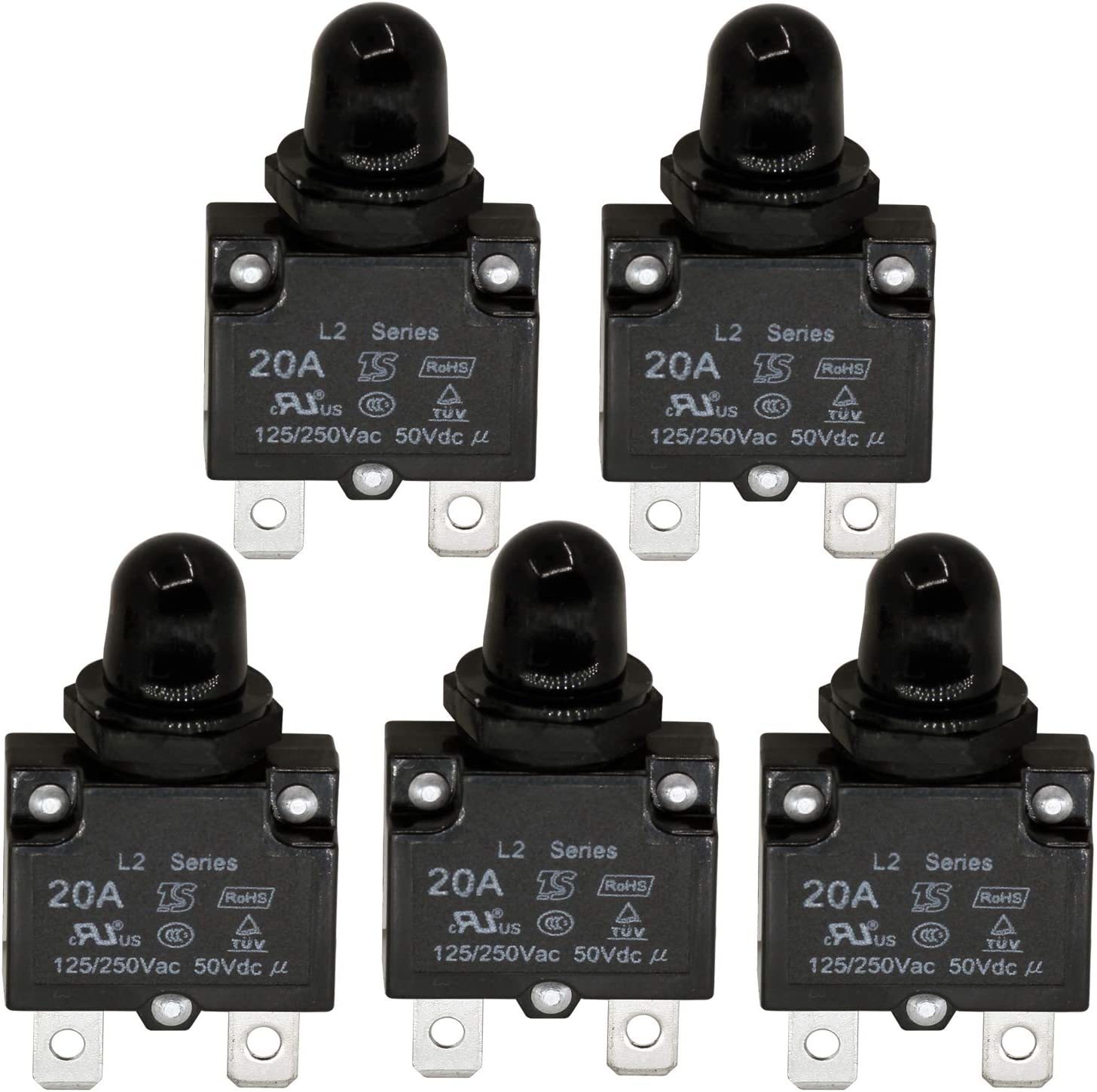 Push-Button Reset 20A Circuit Breakers With Quick Connect Terminals And - $31.92