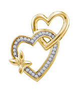 10k Yellow Gold Round Diamond Butterfly Double Heart Fashion Pendant 1/1... - $4,162.50 MXN