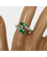 925 Sterling Silver Two Headed Snake Green &amp; White Rhinestone Ring - $559.56 MXN
