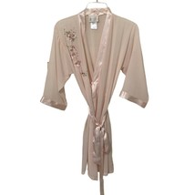 California Dynasty Vintage Pink Sheer Robe Womens Size Small Embroidered Flowers - £14.95 GBP