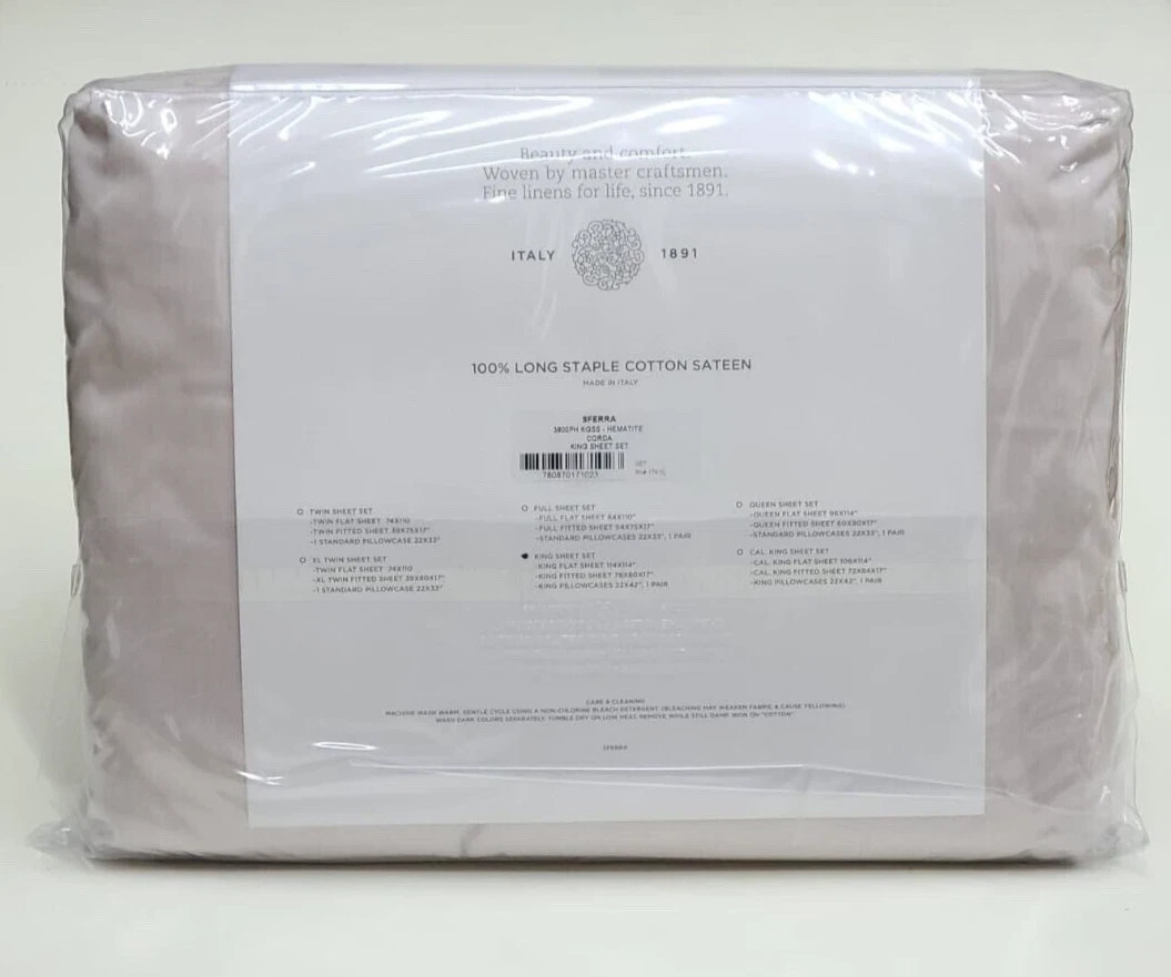 Sferra Corda Light Pink King Sheet Set 4PC Solid 100% Cotton Sateen Italy NEW Item image 4