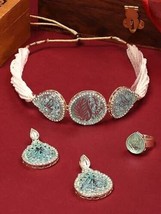 Turquoise Blue Multistrand AD Stones Beads Choker Necklace Earring Jewelry Set - £18.74 GBP