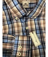Peter Millar Men Shirt Long Sleeve Golf Button Up Plaid Brown Cotton Sma... - £38.90 GBP