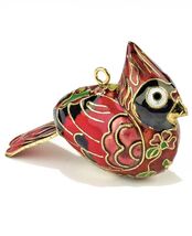 Red Cardinal Bird Cloisonne Metal Christmas Tree Ornament Decoration - $42.98