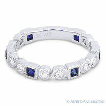 0.74 ct Princess Cut Sapphire Diamond 18k White Gold Wedding Ring Milgrain Band - £1,335.36 GBP