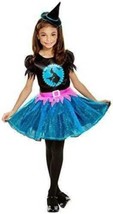 Girls Witch Light Up Moon Blue Black Dress &amp; Hat 2 Pc Halloween Costume-... - $19.80