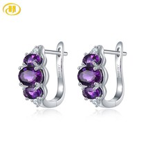 Hutang Genuine African Amethyst Gemstone 925 Silver Clasp Earrings Sterling Silv - £40.57 GBP