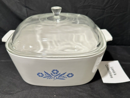 Corelle 3 Quart Casserole oven dish with lid blue cornflowers vintage P-... - £75.32 GBP