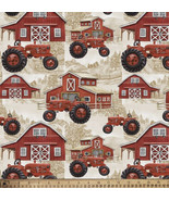 Barns & Farm tractors cotton fabric by David textiles-BTY - $12.98