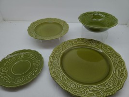 Vintage Canonsburg Pottery Ironstone Green Regency Plate, Bowl Setting - $15.00
