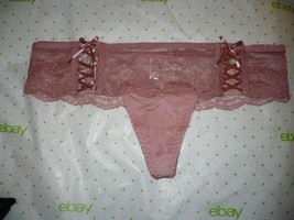 Rue 21 Women&#39;s Thong Panties X-LARGE Mauve Lace Up Bows Lace Top Silky Bottom - £7.82 GBP