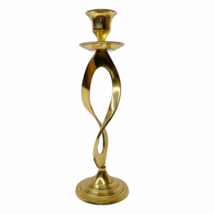 Vintage MCM Polished Brass Twist Candle Holder 9&quot; Decorative Taper Candlestick - $64.34