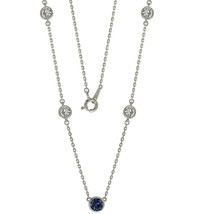 White Gold Plated 1.50CT Brilliant Sapphire, Real Moissanite 5 Station Necklace - £57.61 GBP