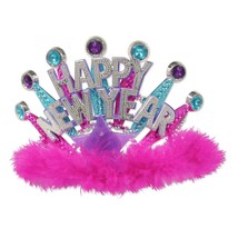 Happy New Year LED Tiara Pack - Assorted Pink/Blue Feathers (12 Pieces) - $108.99