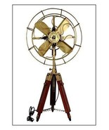 Brass Antique Electric Pedestal Fan With Wooden Tripod Stand Vintage gift - £148.45 GBP