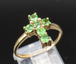 14K GOLD - Vintage Dainty Emerald Religious Cross Ring Sz 6 - GR459 - £165.75 GBP