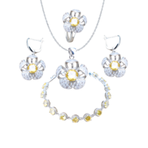 Anyco Jewelry Set 4Pcs Yellow Round Stone Zircon 925 Silver Floral - $64.90+