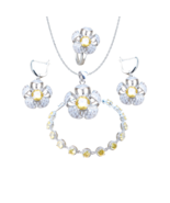 Anyco Jewelry Set 4Pcs Yellow Round Stone Zircon 925 Silver Floral - $64.90+