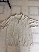 Tommy Bahama Mens Size Large Hawaiian 100% Silk Cream Check Camp Shirt  - $46.23