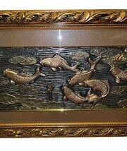 Vintage Koi Fish Wall Art Framed Relief Panel Asian Decor 43x18 Luck Feng Shui image 4