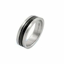 Two Tones Black Center Line Silver Tone Stainless Steel Wedding Band Ring 6mm - £11.19 GBP