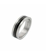 Two Tones Black Center Line Silver Tone Stainless Steel Wedding Band Rin... - £11.72 GBP