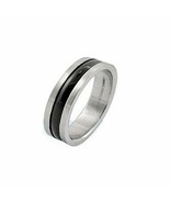 Two Tones Black Center Line Silver Tone Stainless Steel Wedding Band Rin... - $20.37 CAD