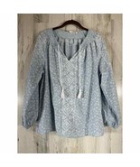 Joie Womens Blouse Top Size Large Blue Floral Embroidery Tassels Linen Blend - $29.67