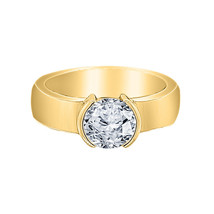 Classic Style 1 CT Round Moissanite Half Bezel Men&#39;s Ring 18K Yellow Gold Plated - £273.18 GBP