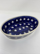 Polish Pottery  Ceramika Artstyczna Boleslaviec Oval Dish Blue Stars - $23.74