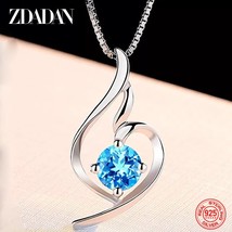 ZDADAN 925 Silver Blue Zircon Necklace Chain For Women Fashion Wedding Jewelry - £13.82 GBP