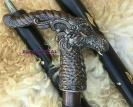 Vintage walking stick Dragon Head Handle Black Wooden Cane Antique Style... - $34.58