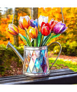 &quot;Tulip Bouquet in Watering Can Stained Glass-Style Acrylic Suncatcher - 8in - €21,53 EUR