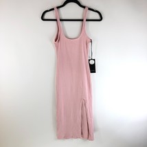 Privacy Please Kira Midi Dress Bodycon Slit Ribbed Knit Sleeveless Pink L - £53.47 GBP