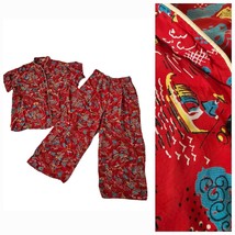 Vintage 1930-40 Women Red Asian Monk Collar Shirt &amp; Pant Set Pajama Need... - £107.70 GBP