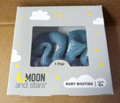 Moon &amp; Stars - 1 Pair Baby Booties Ages 0+ - Blue with Print - £6.31 GBP