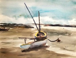 VTG 1978 Original Watercolor Painting Frederick A Frederickson BOATS SEA WINSLOW - £78.46 GBP