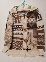 Vtg Ralph Lauren Southwest Hand Knit Wool Open Front Sweater Horn Toggles Size L - £292.14 GBP