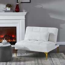 White Teddy Fabric Convertible Sofa Bed Futon Gold Legs - $283.09 CAD