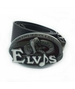 Elvis Presley Large Buckle With PU Belt Silver Black Pewter Cowboy Weste... - £24.77 GBP