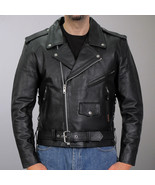 Classic Motorcycle Jacket Solid Genuine Cowhide Leather - Black - Sizes ... - £86.05 GBP